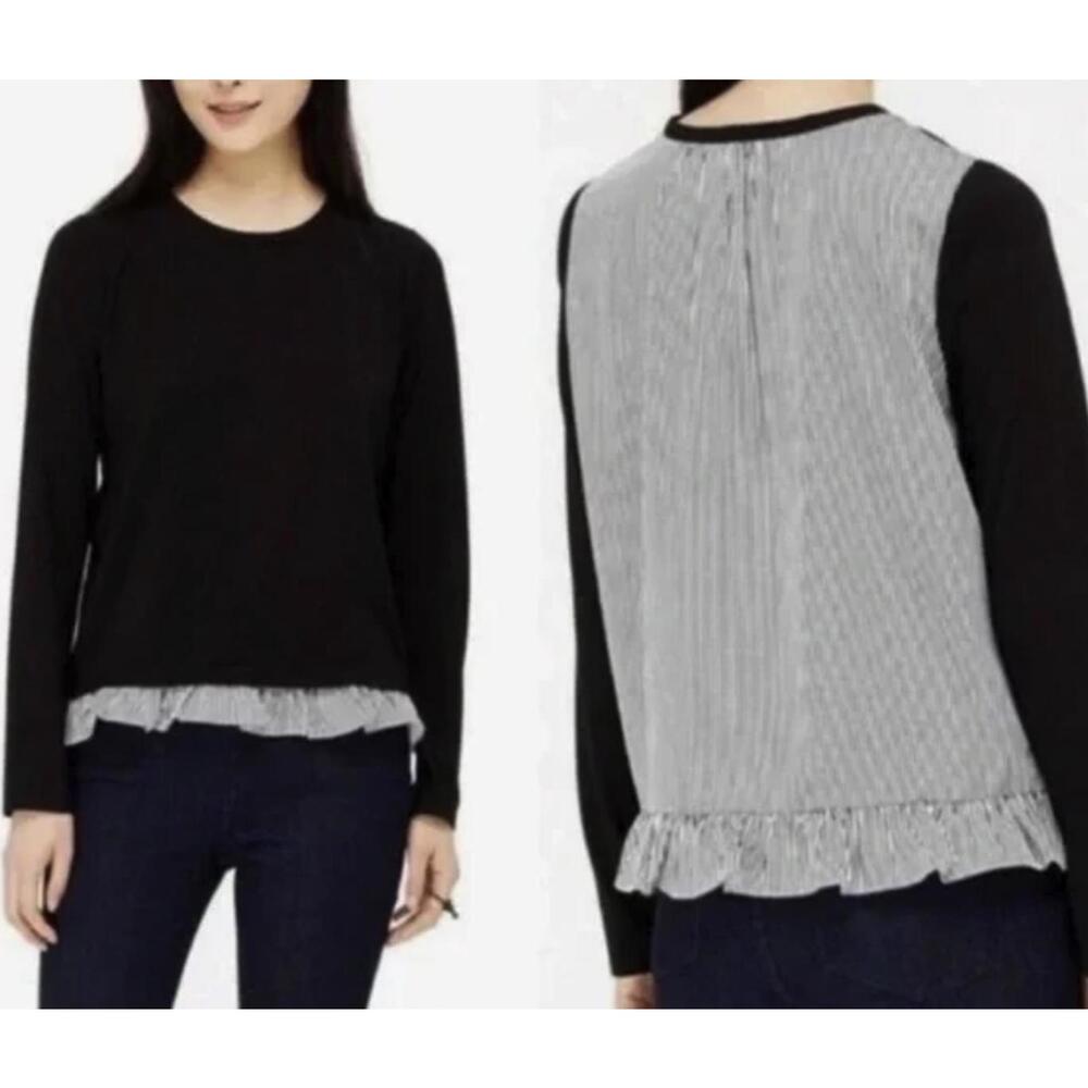Kate Spade Broome Street Black Striped Mixed Media Blouse - Size - Medium